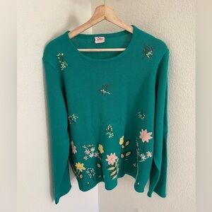 Vintage whimsy Adrian Delafield Women's Knit Sweater embroidered floral size L